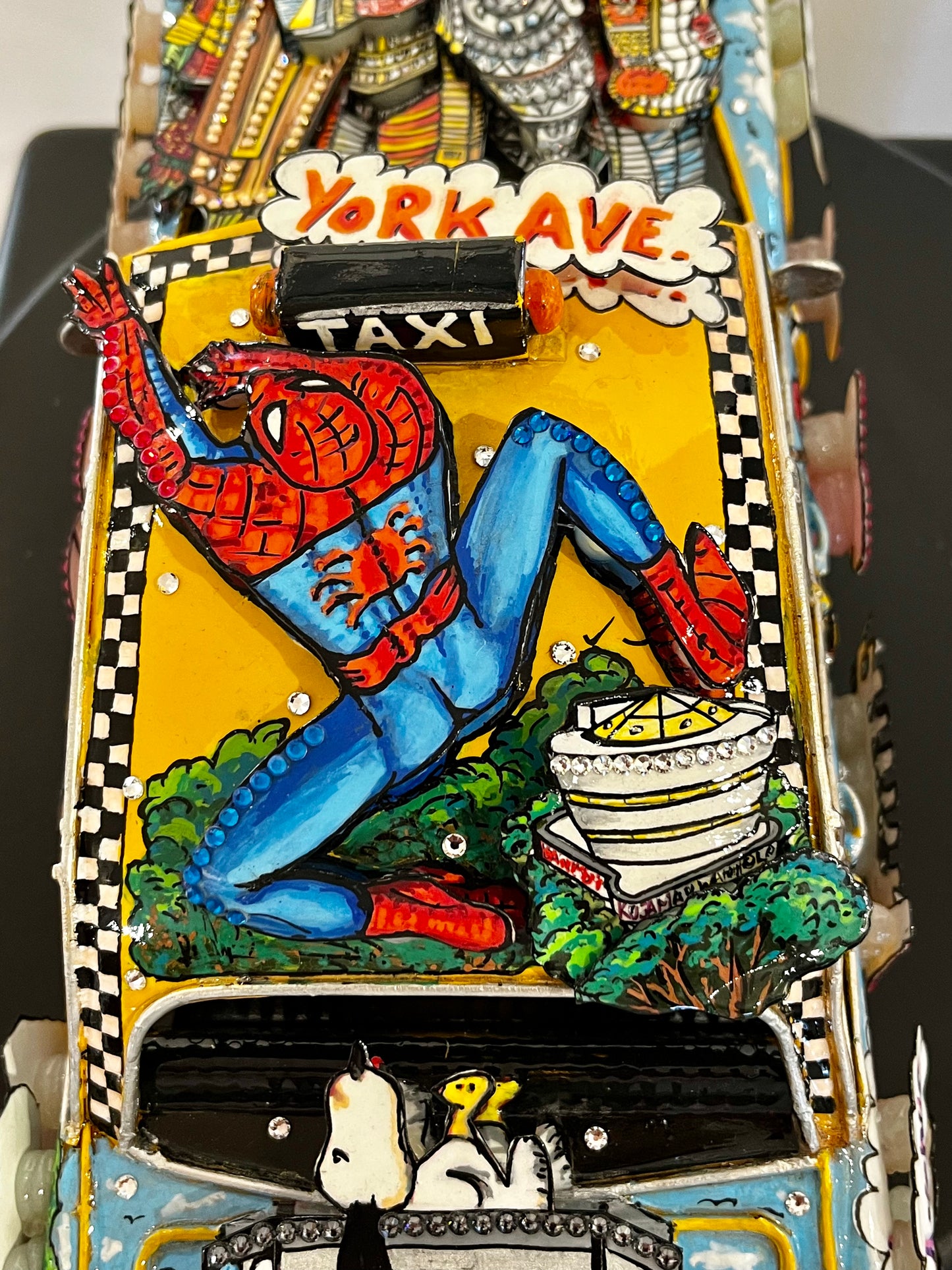 Spider-Man Taking a Taxi Ride Unique Car Sculpture