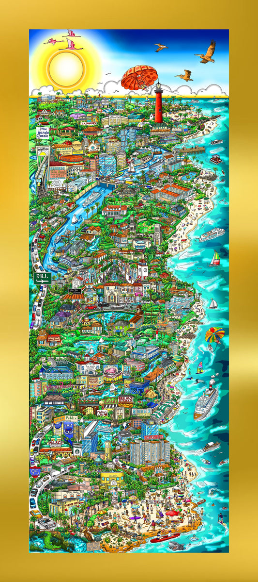 Paradise Found... Palm Beach County - Gold Edition #3/50 Framed in Gold