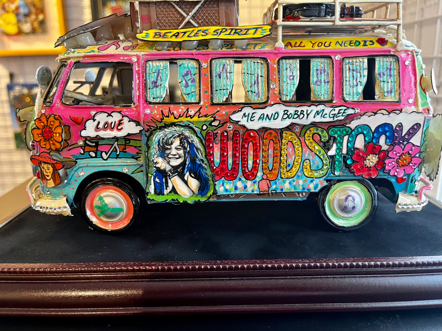 Woodstock VW Bus Hand Painted 3D Metal Sculpture