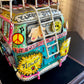 Woodstock VW Bus Hand Painted 3D Metal Sculpture