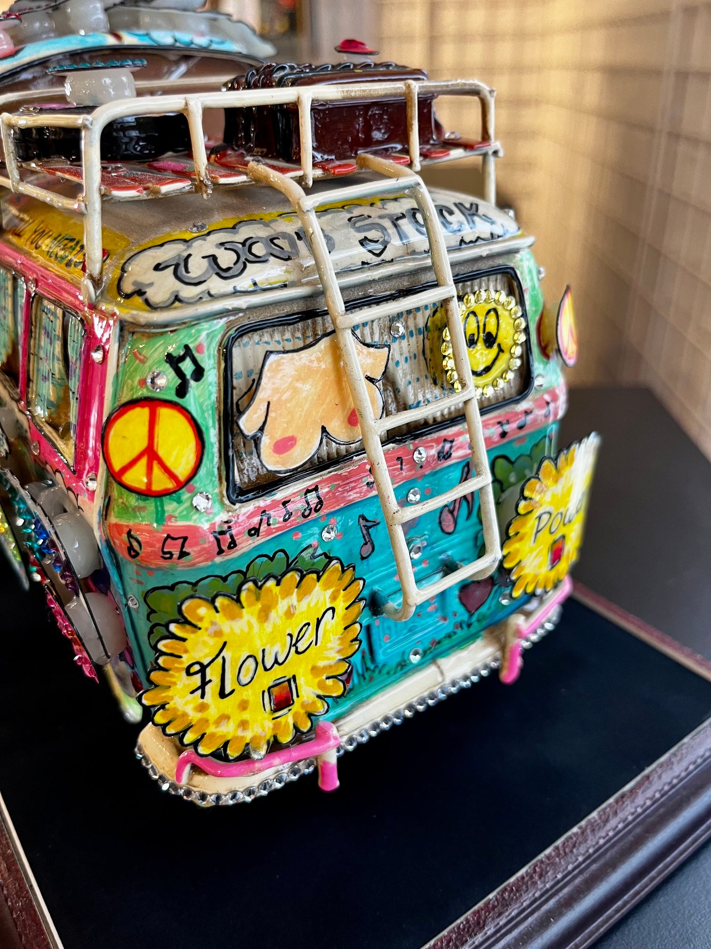 Woodstock VW Bus Hand Painted 3D Metal Sculpture