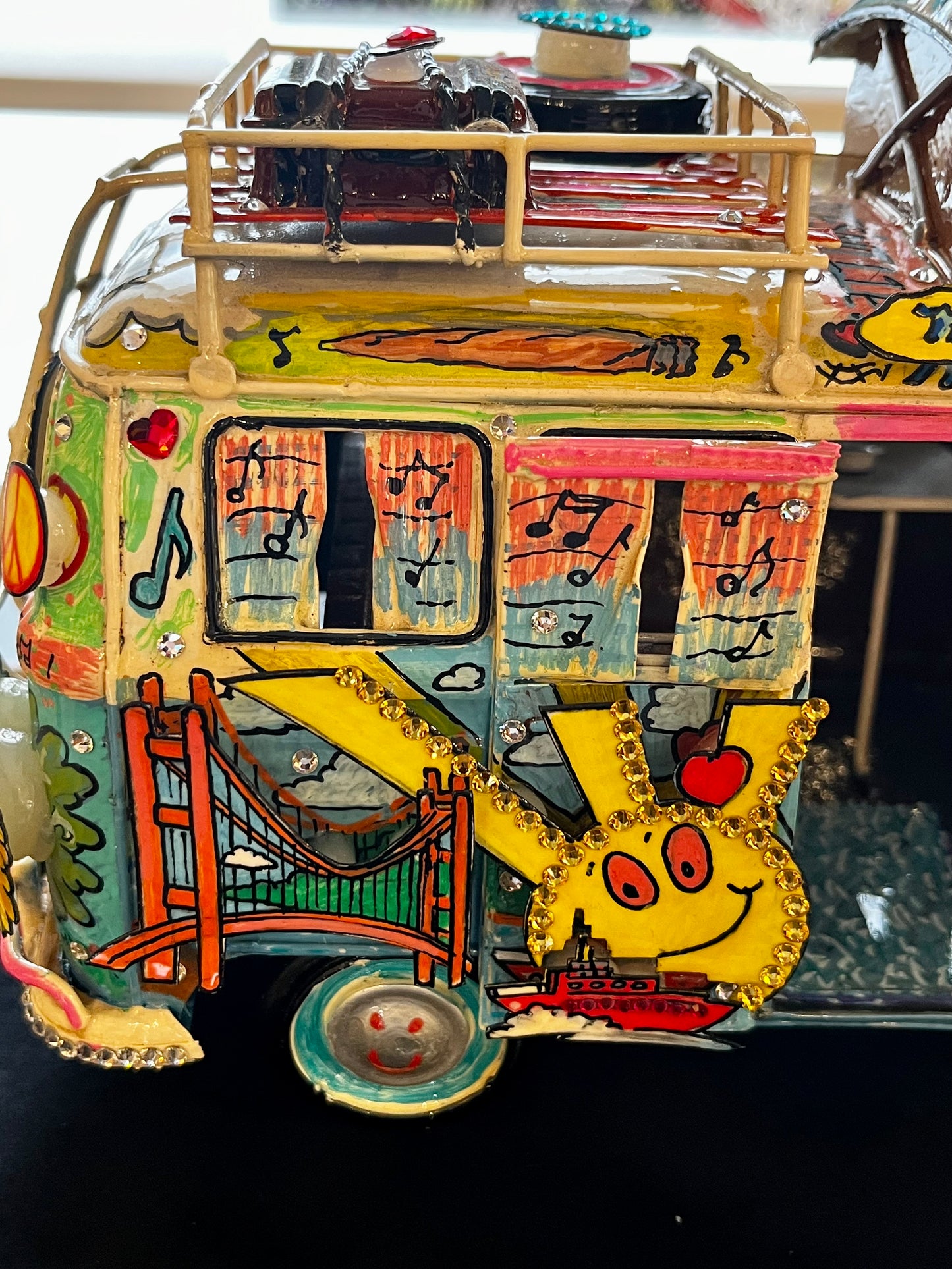 Woodstock VW Bus Hand Painted 3D Metal Sculpture