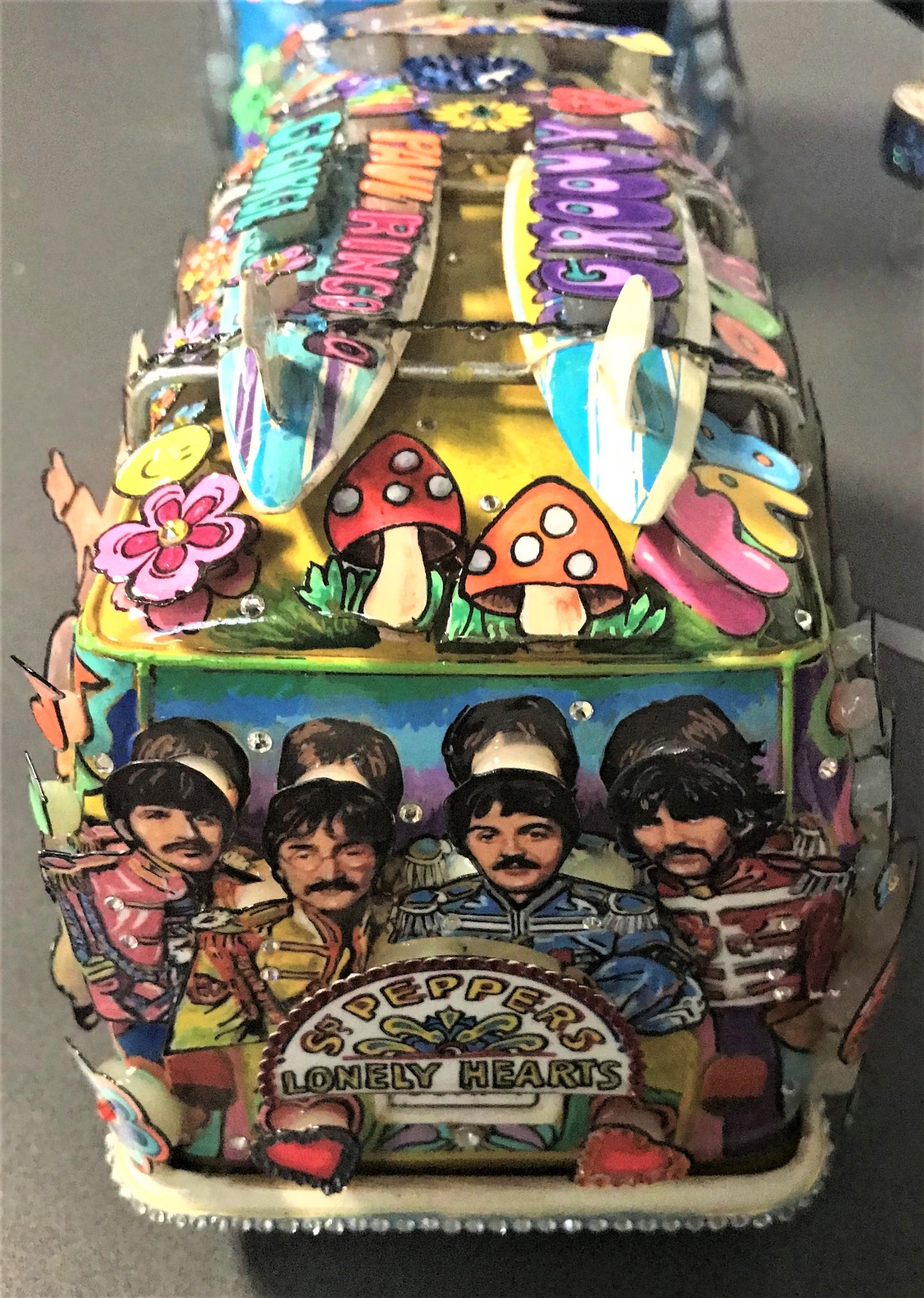 Beatles “All You Need Is Love” VW Bus Hand Painted 3D Metal Sculpture