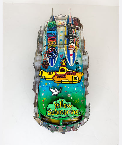 Beatles “Greatest Hits” VW Bus Hand Painted 3D Metal Sculpture