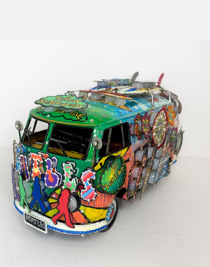 Beatles “Greatest Hits” VW Bus Hand Painted 3D Metal Sculpture