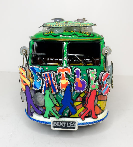 Beatles “Greatest Hits” VW Bus Hand Painted 3D Metal Sculpture